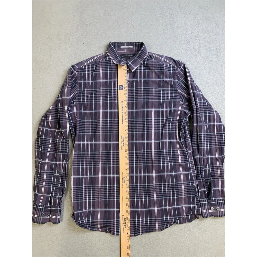 Banana Republic Shirt Mens Size Medium Purple Plaid Long Sleeve Button Down‎